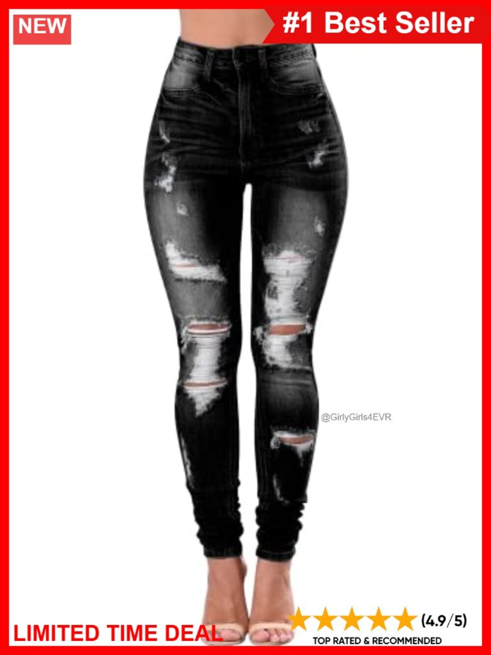 Women's High Waisted Ripped Skinny Jeans Stretch Denim Ankle Pants